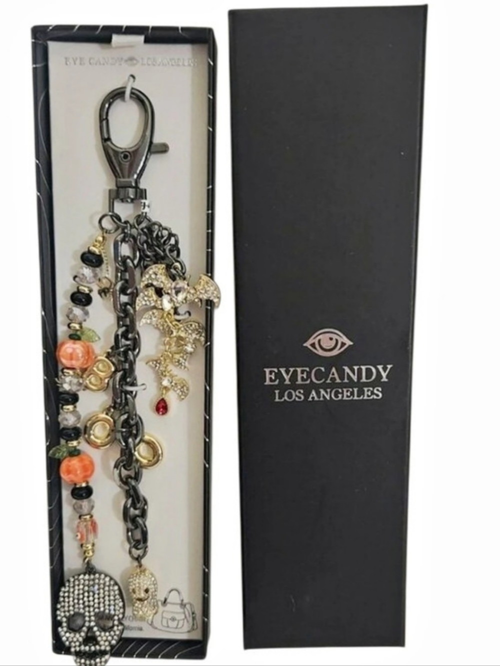 🖤▪️Eye candy▪️ Los Angeles Halloween Rhinestone Skull Bat Bag Charm Keychain